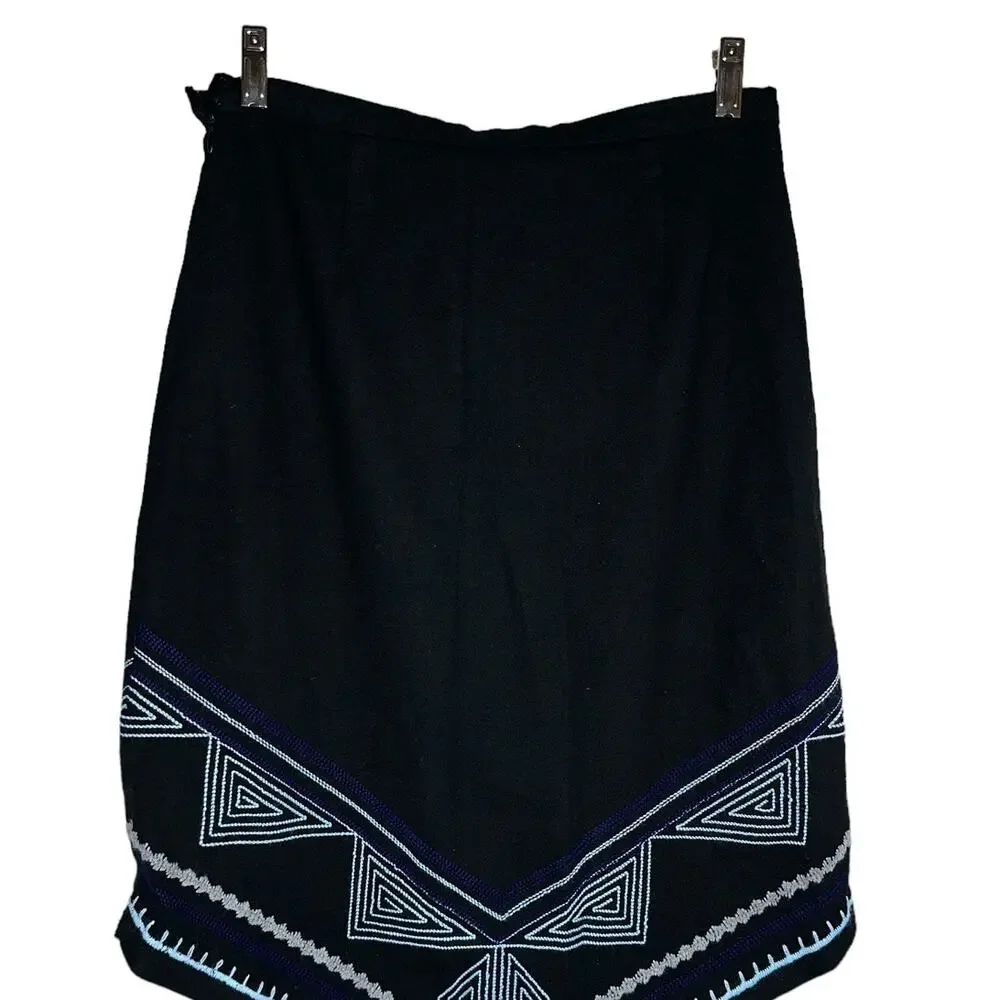 Oscar de la Renta Vintage Asymmetric Wool Blend Embroidered Skirt Size 10 - Picture 2 of 8